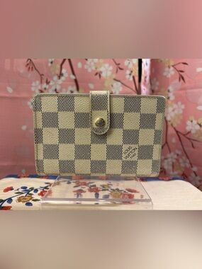 Louis Vuitton Damier Azur Canvas French Purse Medium Kiss-lock Wallet Authentic